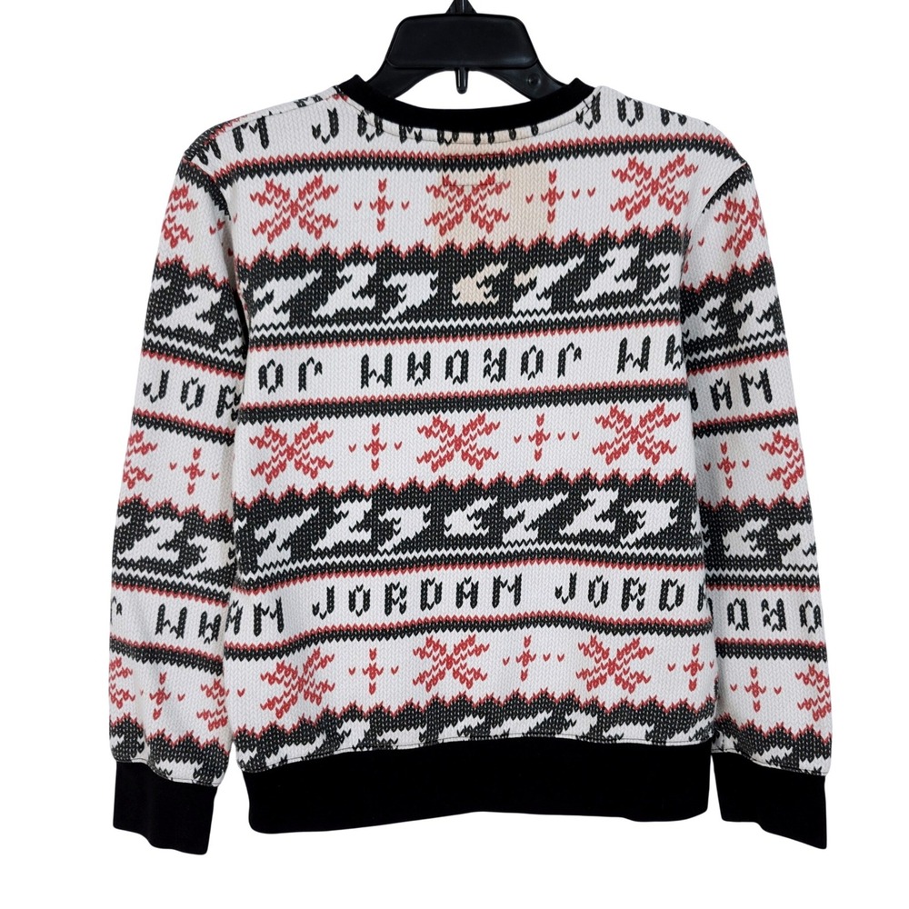 Jordan Jumpman Holiday Crew Sweatshirt Boys Large Fair Isle White Black Red - Picture 2 of 8